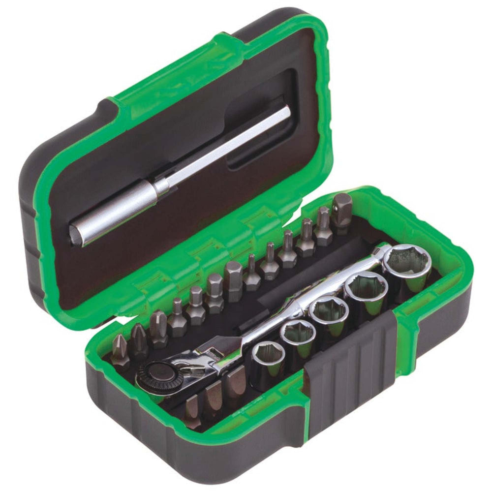 1/4-Inch Drive SAE Precision Torque Micro Socket and Bit Set in Green 23-Piece